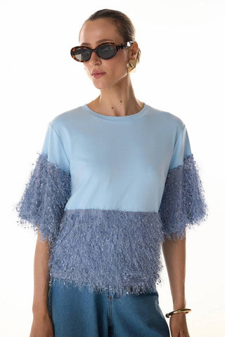 T-shirt Recortes Frufru - Azul Claro