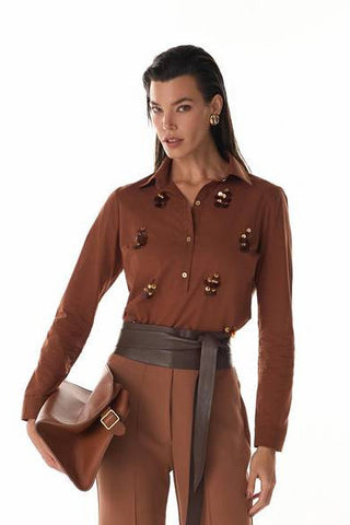 Camisa Em Linho Contemporanea - Marrom