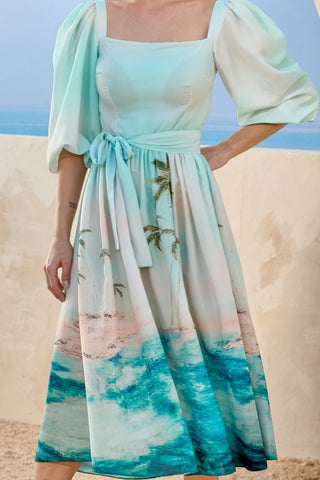 Vestido Print Coqueiros Midi - Estampa Coqueiros 221434EST01