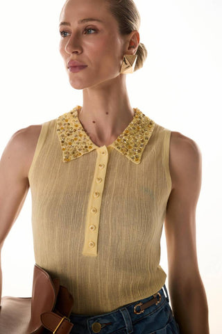Regata Polo Bordada - Amarelo