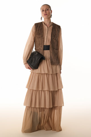 Vestido Fluido Babados - Areia