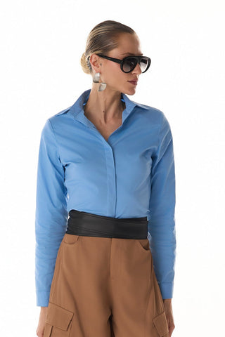Camisa Tricoline C/ Ombreiras - Azul