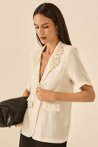 Blazer Bordada Perola - Creme