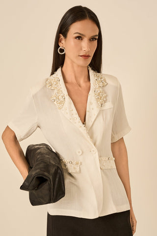 Blazer Bordada Perola - Creme