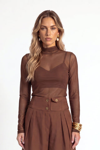 Blusa Em Tule - Marron - frente