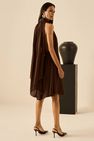 Vestido Frente Unica Midi Lenços - Marrom