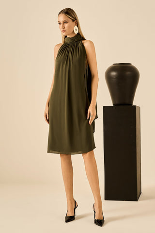 Vestido Frente Unica Midi Lenços - Oliva