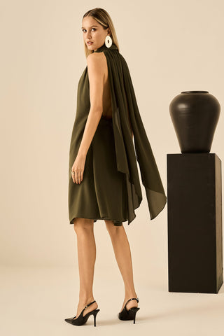 Vestido Frente Unica Midi Lenços - Oliva