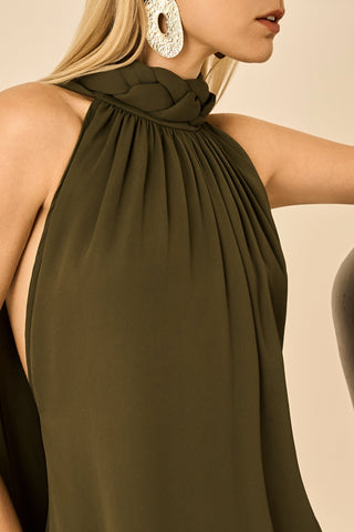 Vestido Frente Unica Midi Lenços - Oliva