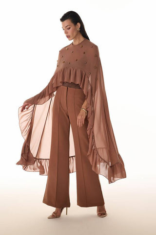 Blusa Capa Bordada - Caramelo