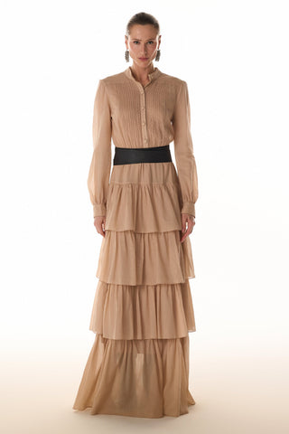 Vestido Fluido Babados - Areia