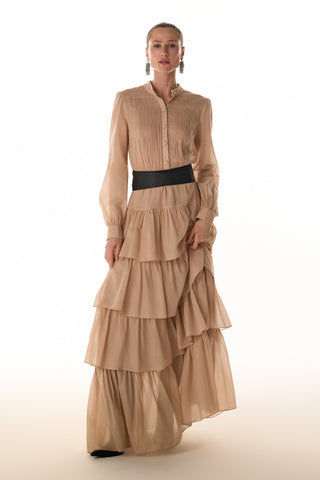 Vestido Fluido Babados - Areia