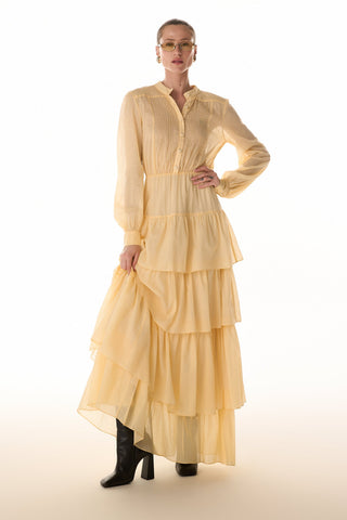 Vestido Fluido Babados - Manteiga