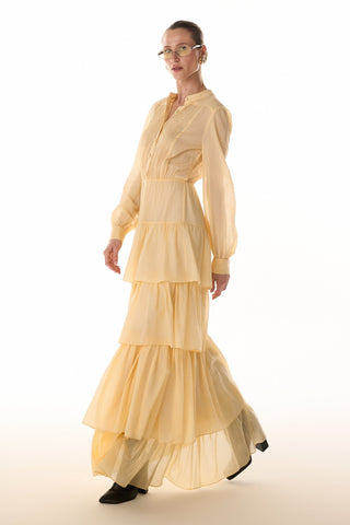 Vestido Fluido Babados - Manteiga