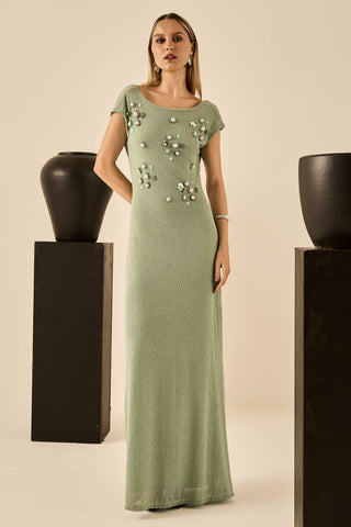 Vestido Croche Bordado Perolas - Menta