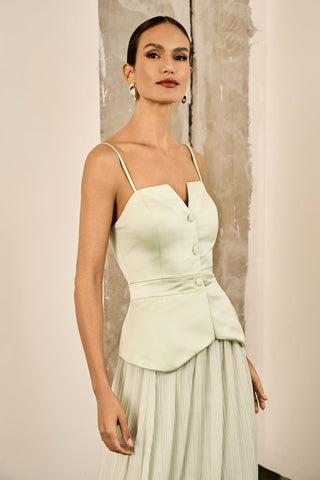 Conjunto Saia Plisse E Top Zibeline - Menta Fresh