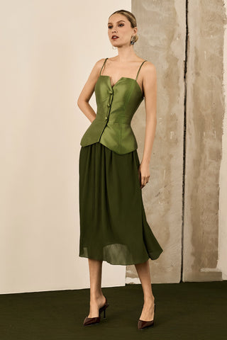 Conjunto Saia Plisse E Top Zibeline - Oliva