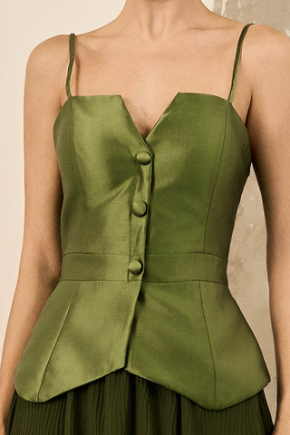 Conjunto Saia Plisse E Top Zibeline - Oliva