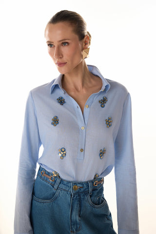 Camisa Em Linho Contemporanea - Azul Claro