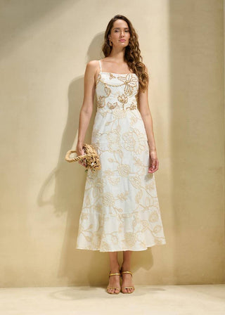 Vestido Tecido Bordado Em Cordone - Off White 231423BR03 OFF..