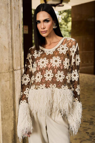 Blusa Detalhe Pluma Lurex - Marrom