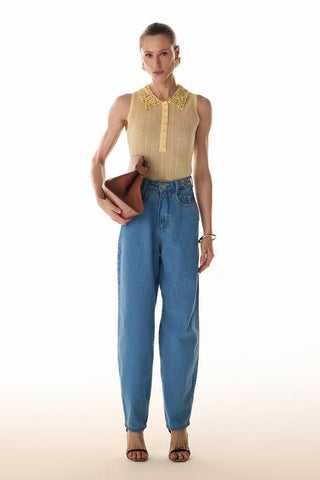 Regata Polo Bordada - Amarelo