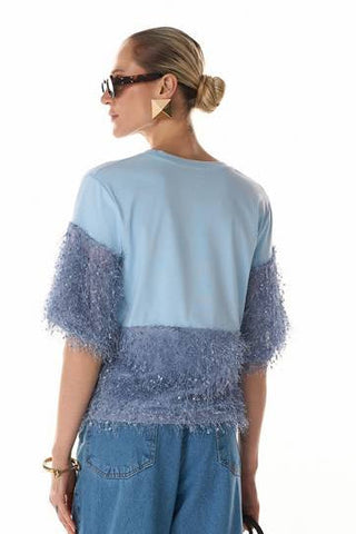 T-shirt Recortes Frufru - Azul Claro
