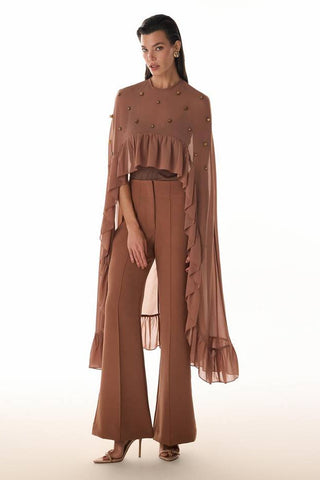 Blusa Capa Bordada - Caramelo