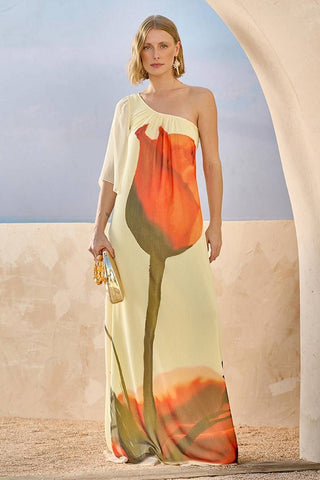 Vestido Um Ombro So Print Tulipa Amarela - Tulipa 2314148745